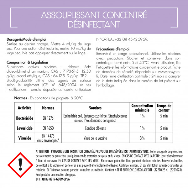 bidon d'assouplissant professionnel concentré désinfectant