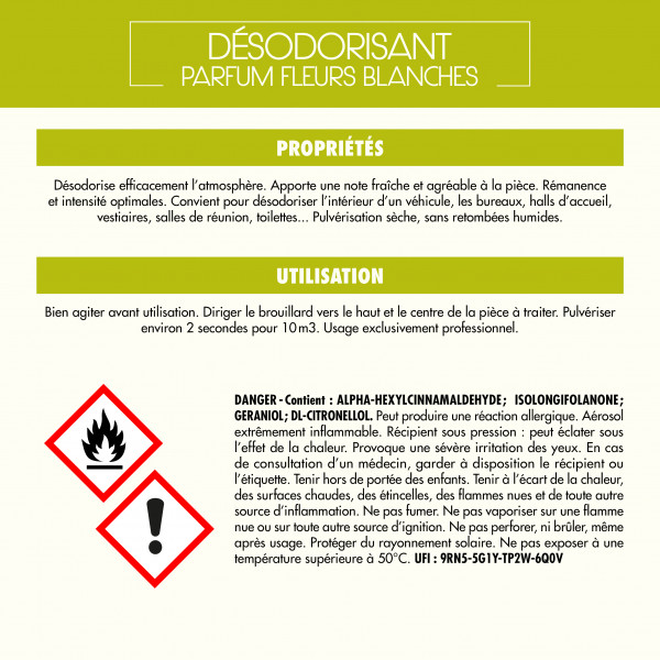 aerosol desodorisant d atmosphere parfum fleurs blanches 750 ml B50018