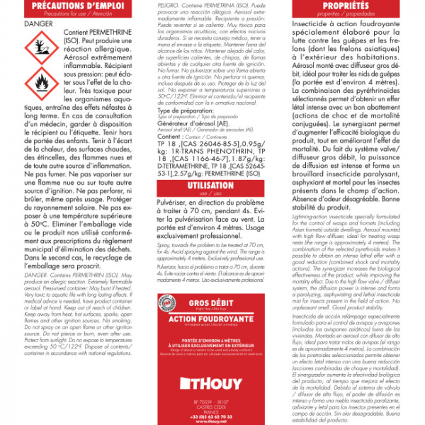 Insecticide aérosol guêpes frelons 750 mL polyvalent.