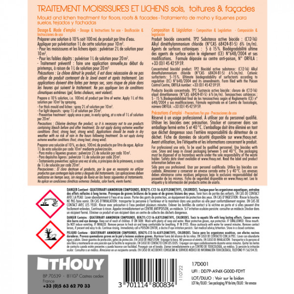 Traitement mousses et lichens sols toitures façades 5 L