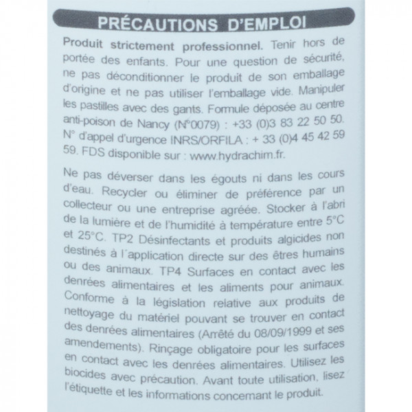 Précautions d'emploi pastilles de chlore