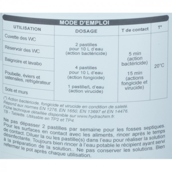 Mode d'emploi pastilles de chlore