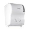Distributeur automatique d'essuie-mains en bobines blanc.