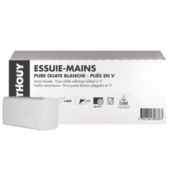 Essuie-mains enchevêtré plié V - Pure ouate 2 plis - 15 x 200 feuilles 20,5 x 20 cm