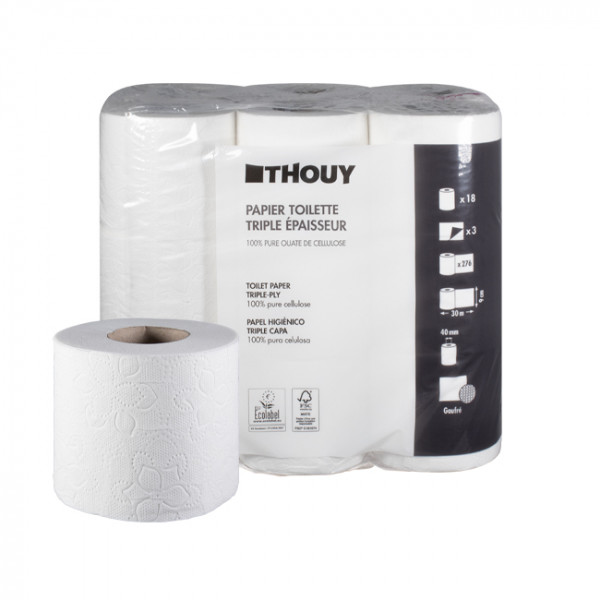 Papier toilette 3 plis - Pure ouate - Rouleaux de 30 m