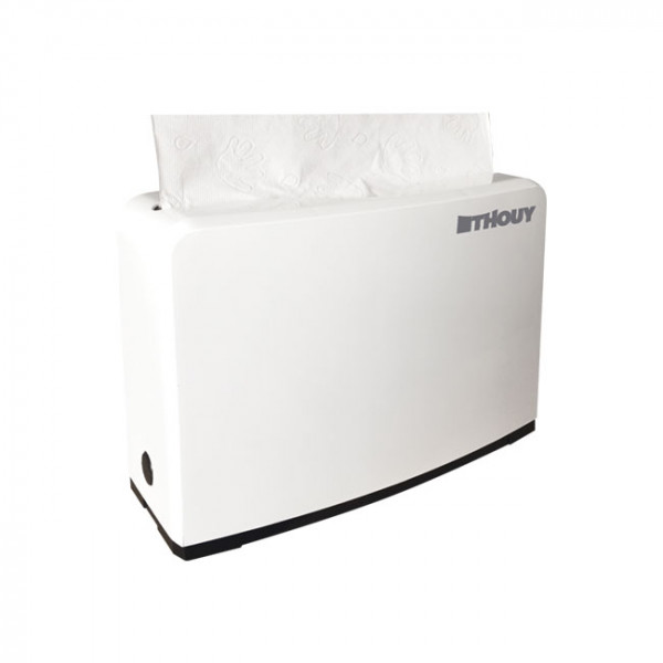 

Distributeur papier blanc en plastique ABS pour essuie-mains, mouchoirs, draps d'examen en pure ouate.