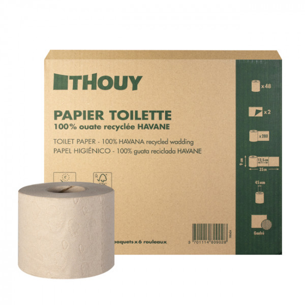 Papier toilette 2 plis - Ouate recyclée havane - Rouleaux de 35 m