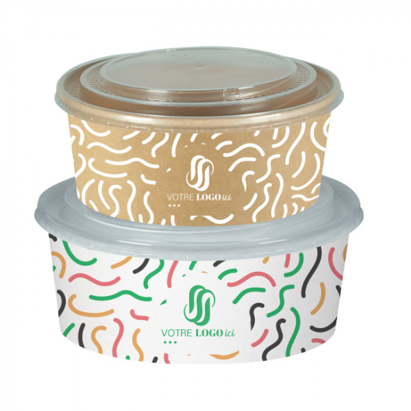 Boîtes à salades en carton rondes personnalisées et poke bowls personnalisés