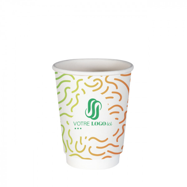 Gobelet 12 Oz 100% carton 0% plastique double paroi personnalisé - Impression couleurs illimitées