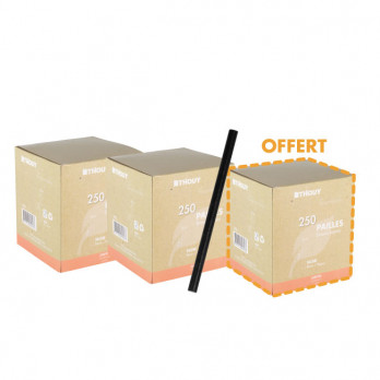 Paille droite en carton noir 14 cm Ø 8 mm : LOT DE 3 BOÎTES