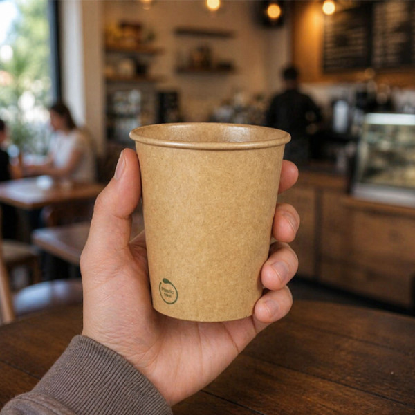 gobelet en carton avec de l'eau posé sur une table