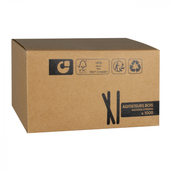 boite distributrice  en carton d'agitateurs bois