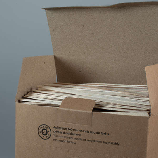 boite distributrice de touilleurs en bois