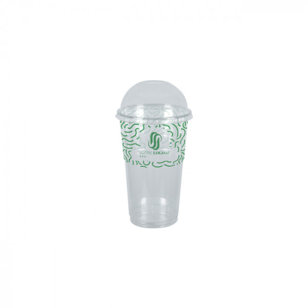 Gobelet à milkshake personnalisé en PET avec couvercle dôme 30 cL - Impression jusqu'à 4 couleurs