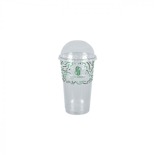Gobelet à milkshake personnalisé en PET avec couvercle dôme 30 cL - Impression jusqu'à 4 couleurs
