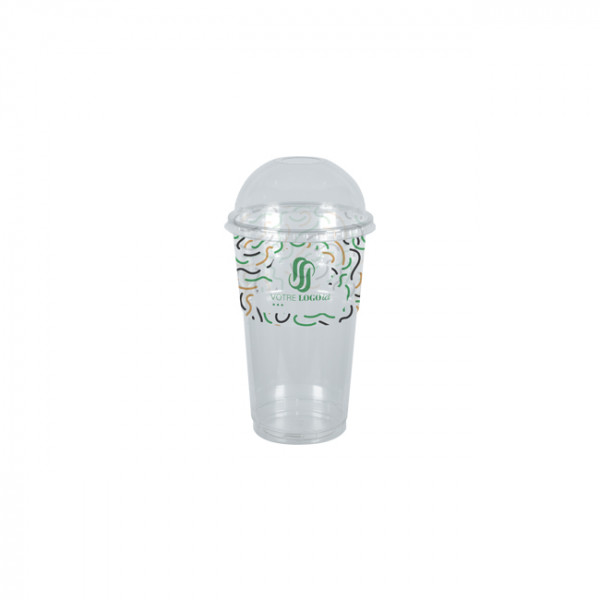 Gobelet à milkshake personnalisé en PET avec couvercle dôme 30 cL - Impression jusqu'à 4 couleurs