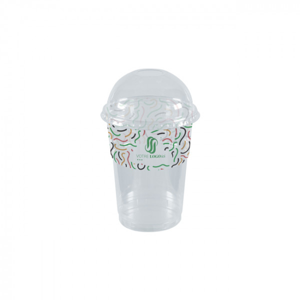Gobelet à milkshake personnalisé en PET avec couvercle dôme 45 cL - Impression jusqu'à 4 couleurs
