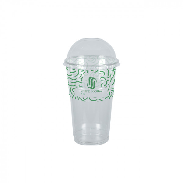 Gobelet à milkshake personnalisé en PET avec couvercle dôme 65 cL - Impression jusqu'à 4 couleurs