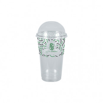 Gobelet à milkshake personnalisé en PET avec couvercle dôme 65 cL - Impression jusqu'à 4 couleurs