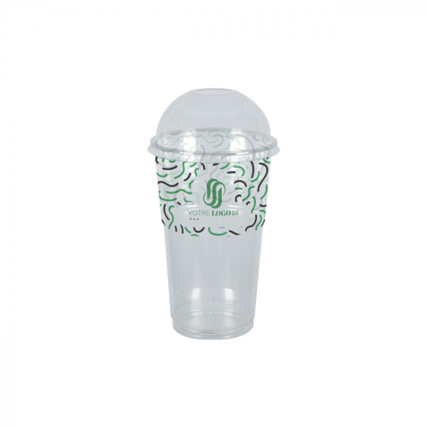 Gobelet à milkshake personnalisé en PET avec couvercle dôme 65 cL - Impression jusqu'à 4 couleurs