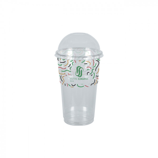 Gobelet à milkshake personnalisé en PET avec couvercle dôme 65 cL - Impression jusqu'à 4 couleurs