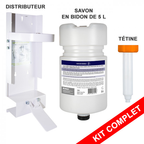 Savon mains microbilles en kit avec distributeur