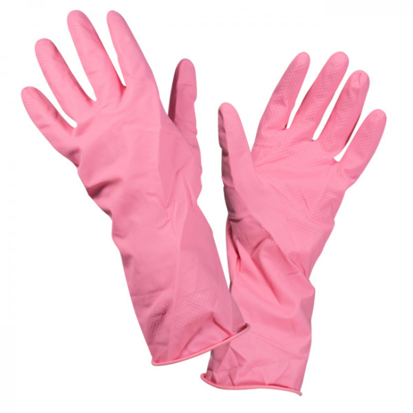 Gants en latex rose taille L pour la protection individuelle.