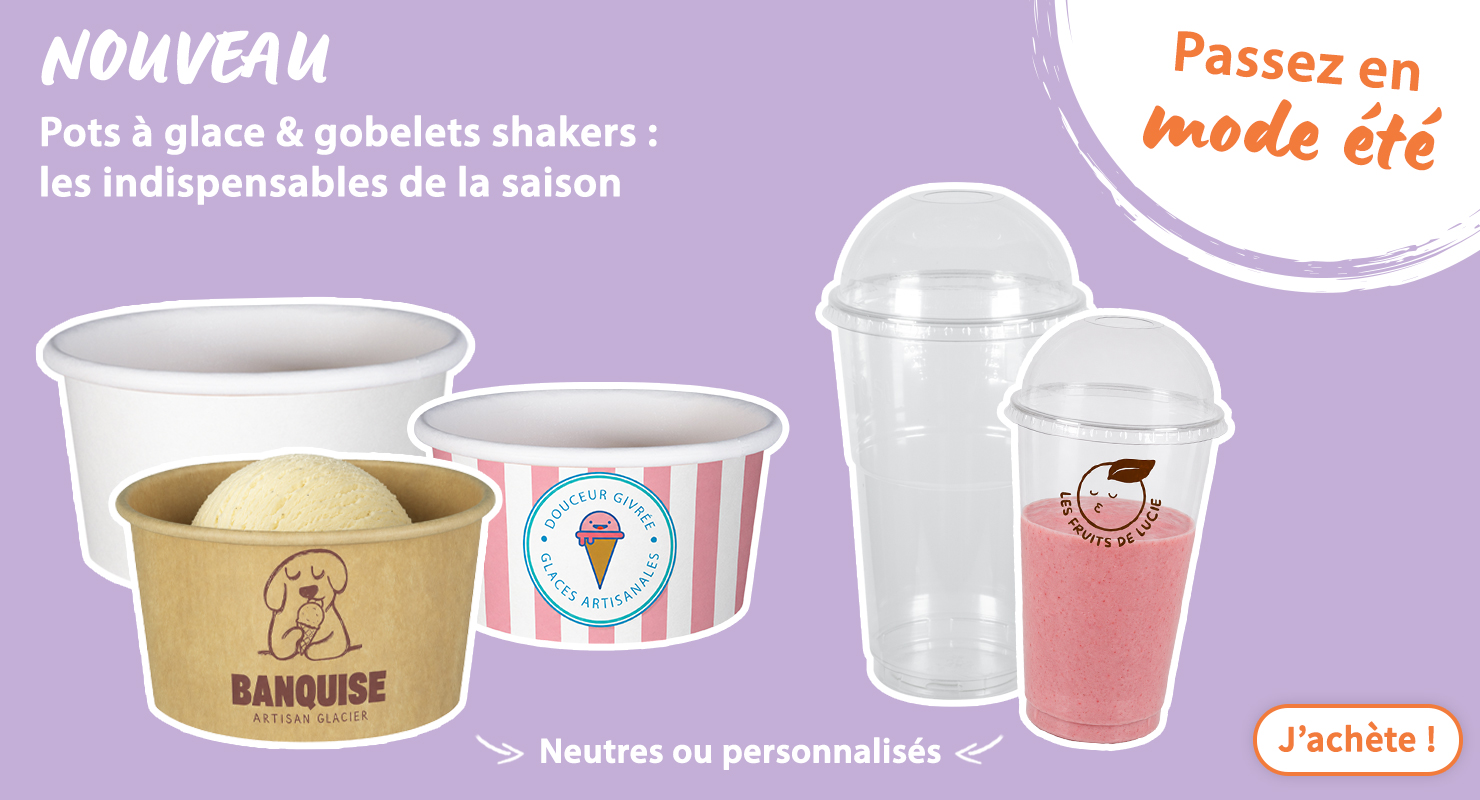 Pots à glace en carton personnalisés et gobelets plastique smoothie avec couvercle