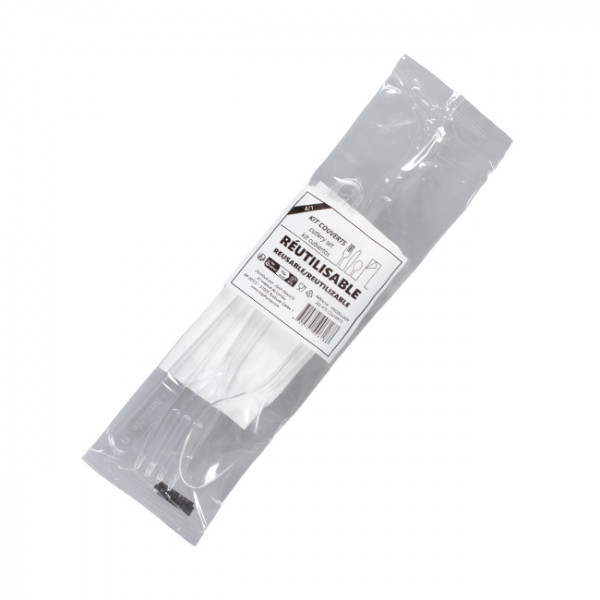Sachet de couverts individuels réutilisables avec serviette pour traiteurs, restauration rapide et vente à emporter