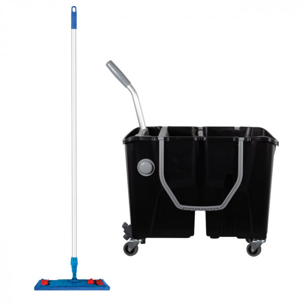 Kit chariot de lavage Clevy 2 seaux 15L + balai Speedy - matériel de lavage