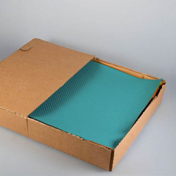 Set de table en papier bleu turquoise vendu en boîte distributrice