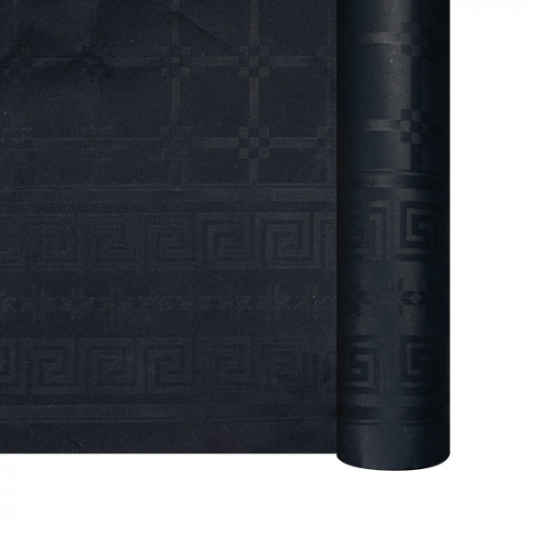 Nappe en papier damassé noir en rouleau 1,18 x 25 m