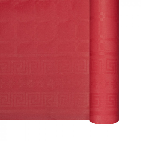 Nappe en papier damassé rouge en rouleau 1,18 x 25 m