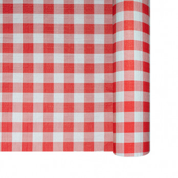 Nappe en papier gaufré vichy rouge et blanc en rouleau 1,18 x 25 m