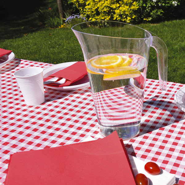 Rouleau de nappe en papier pas chère avec décoration vichy rouge et blanc