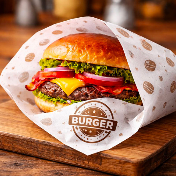 Burger emballé papier ingraissable personnalisé blanc
