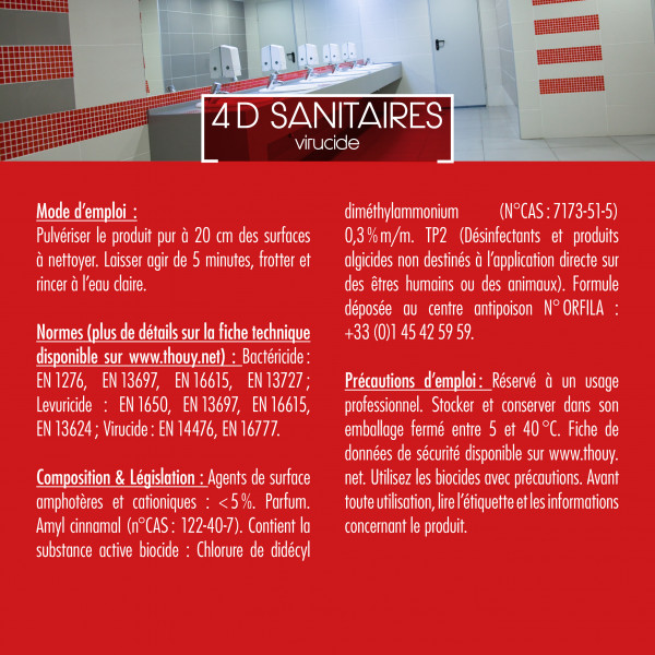 Spray détergent détartrant désinfectant virucide sanitaires 750 mL