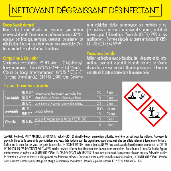 Nettoyant dégraissant désinfectant virucide Thouy 5 L