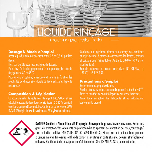 Liquide rinçage vaisselle machine professionnelle 5L.