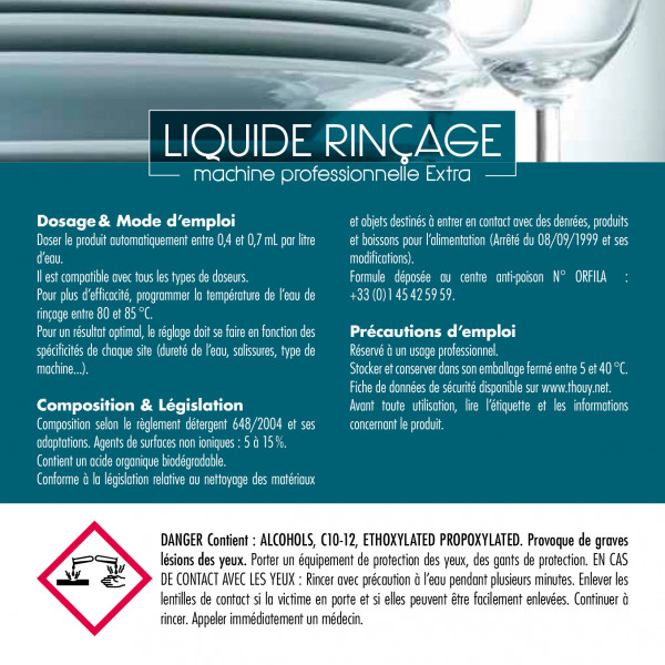 Liquide rinçage vaisselle machine professionnelle Extra 5L - lavage vaisselle en machine