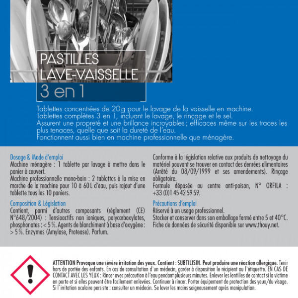 

Pastilles lave-vaisselle 3 en 1 - 9 kg Brioxol Poudre dégraissante cuisine 5L.