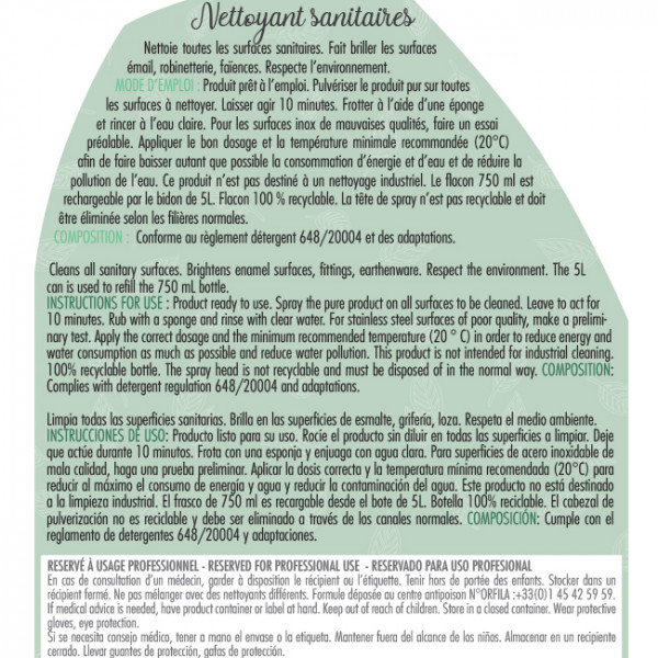 Nettoyant sanitaires Thouy responsable écolabel pulvérisateur 750 ml - Spray détergent détartrant sanitaires écolabel 750 ml - Nettoyant sanitaires Thouy responsable écolabel pulvérisateur 750 ml.