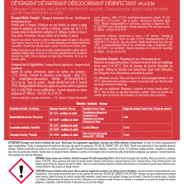 Détergent détartrant désinfectant virucide pour sanitaires 5L