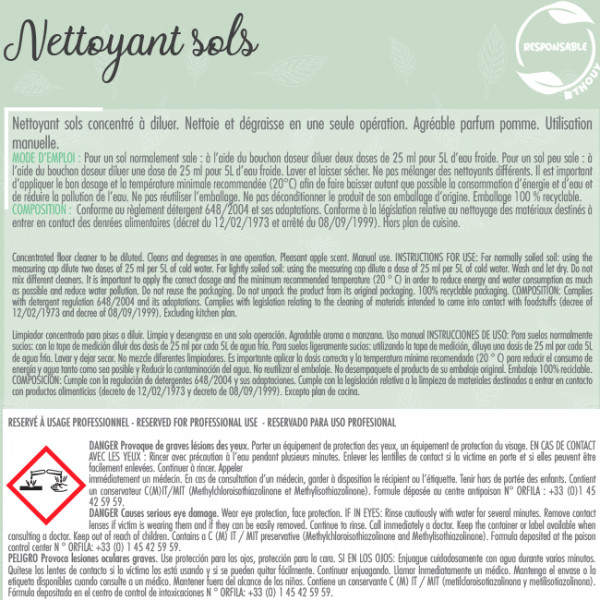 Nettoyant sols écolabel Thouy bidon 5L B26284 - Nettoyant sols écolabel 5L - Nettoyant sols écolabel Thouy bidon 5L B26284