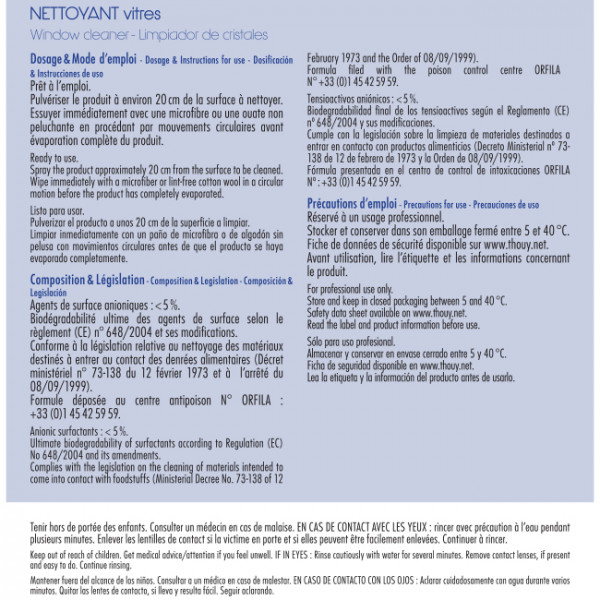 Nettoyant vitres Thouy bidon 5L B40023, nettoyant vitres et surfaces modernes Brioxol 5L, nettoyant vitres Thouy bidon 5L B40023.