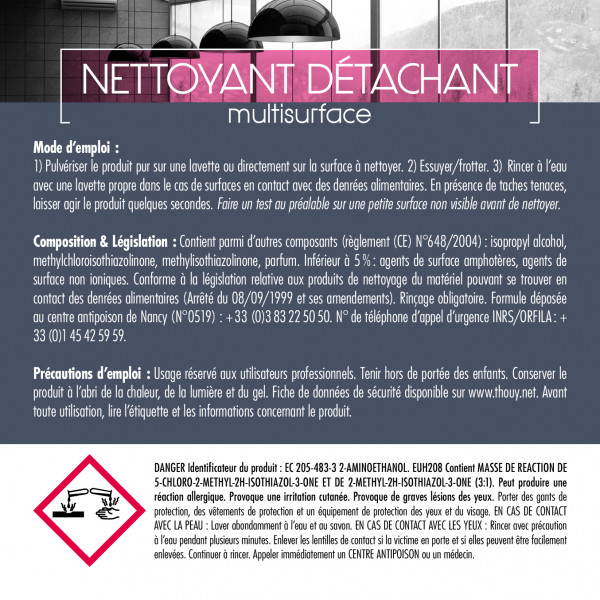 Nettoyant détachant multisurface Thouy pulvérisateur 750 mL B40028 spray nettoyant détachant multisurface 750ml nettoyant détachant multisurface Thouy pulvérisateur 750 ml b40028.