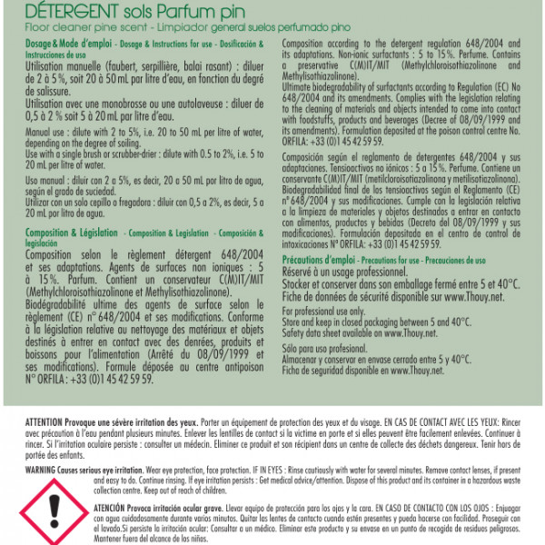 Détergent sols Pin 5L - Désinfectants sols - Nettoyant sol agrumes 5L