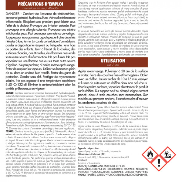 aerosol cire térébenthine spécial bois 750 ml B50008 image produit