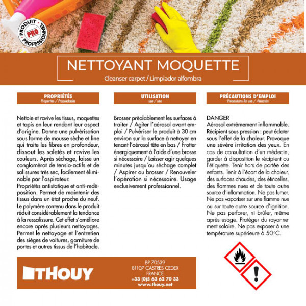 aerosol nettoyant moquette 750 ml B70004, shampooing moquette 750 ml, aerosol nettoyant moquette 750 ml B70004.