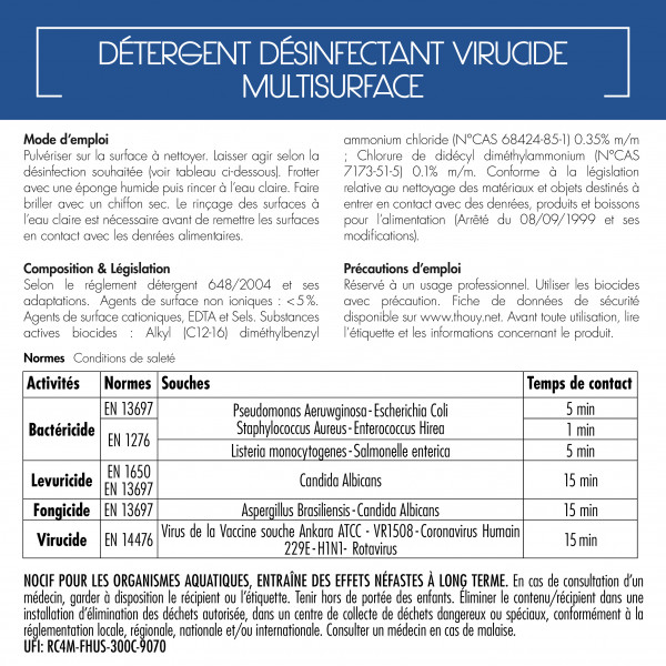 Étiquette du détergent désinfectant multisurface 750 mL Thouy